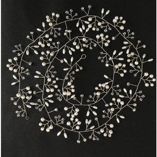 SLBRIDAL 1M Length Crystal Rhinestones Pearls Floral Wedding Hair accessories Hairband Bridal Headband Bridesmaids Women Jewelry