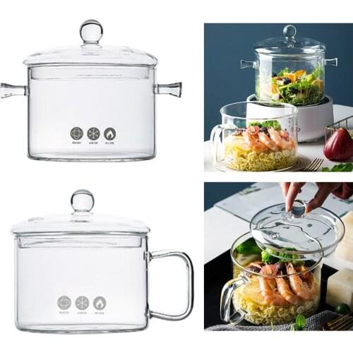 1pc Transparent Glass Bowl with Lid with Side Handle Salad Bowl Soup Pot Soup Bowl Instant Noodle Bowl