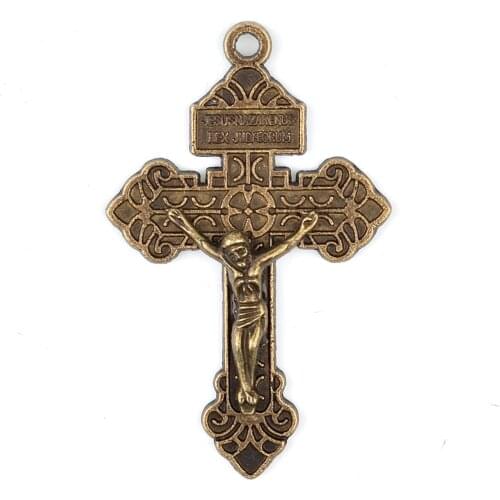 Ancient Bronze Crucifix 56x35 mm for Rosary Necklace Making Catholic Cross Pendant 6pcs