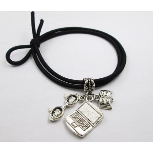 IT Computer Book Theme Charm Elastic Hair Bands Ponytail Hair Accessories For Hair And Hand Unisex All Age Birthday Gift