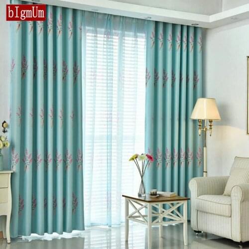 Romantic Lavender Rustic Style Curtains for Living Dining Room Bedroom Flower Pink Blue Green Curtains Pastoral Tulle Cortinas