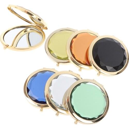 TY413 Luxury Crystal Makeup Mirror Portable Round Folded Compact Mirrors Gold Silver Pocket Mirror Making Up for Personalized