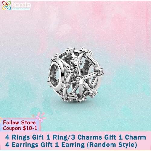 Smuxin 925 Sterling Silver Beads Silver Openwork Star Constellations Charm fit Original Pandora Bracelets for Women Jewelry Gift
