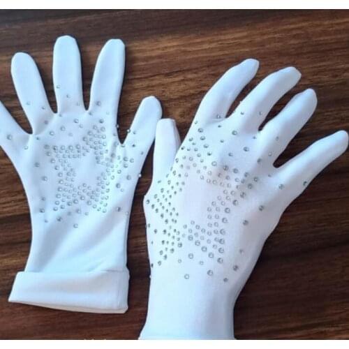 Rhinestone Performance Girls Gloves Figure skating Plus velvet