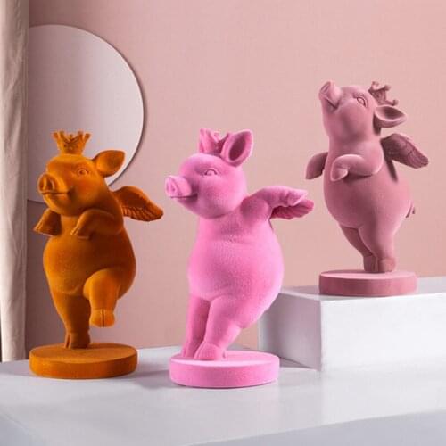 Creative Flocking Pig Figurine Miniature Decoration Nordic Style Kids Room Bedroom Home Decor Ornaments Artwork Crafts Cute Gift