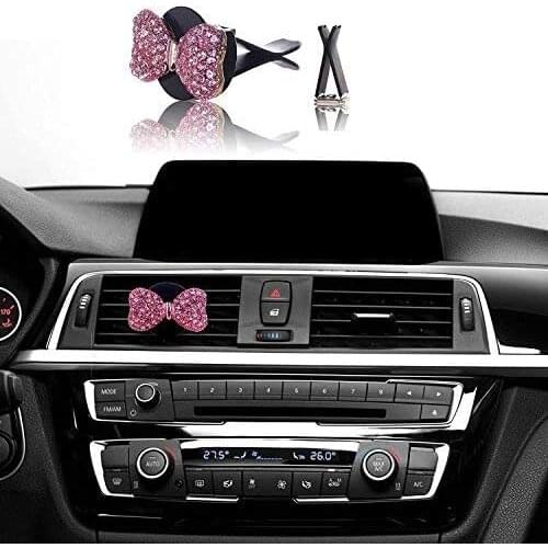 Car Decor Pink Bow Car Air Vent Clip Charm, Pink Crystal Bow Car Vent Clip-On Ornament Car Interior Decoration Charm