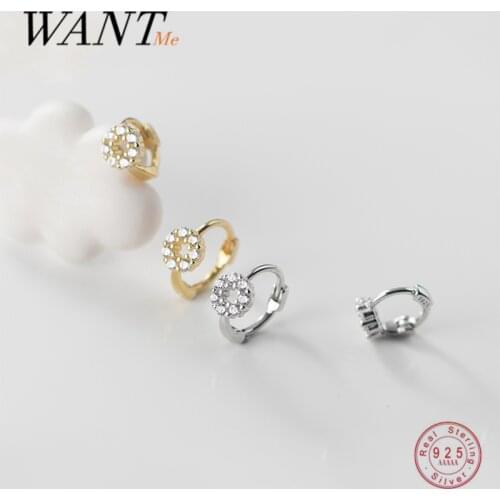 WANTME 925 Sterling Silver Round Hollow CZ Zircon Stud Earrings for Women Simple Fashion Piercing Huggie Teen Party Jewelry 2021