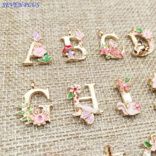 Newest 1 Piece/Lot 13*18mm Gold Color Flower Letters Charms Alphabet Initial Bracelet Charm Pedant For Jewelry Making A-Z