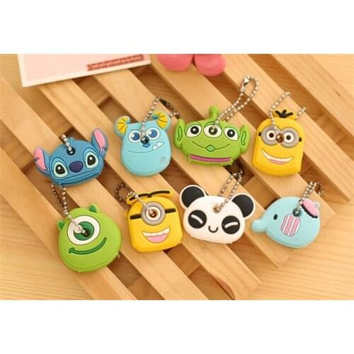 1PC Cute Creative Key Holder PVC Durable Soft Keychain Ornament Pendant Cartoon Silicone Protective key Dust-proof Case Cover