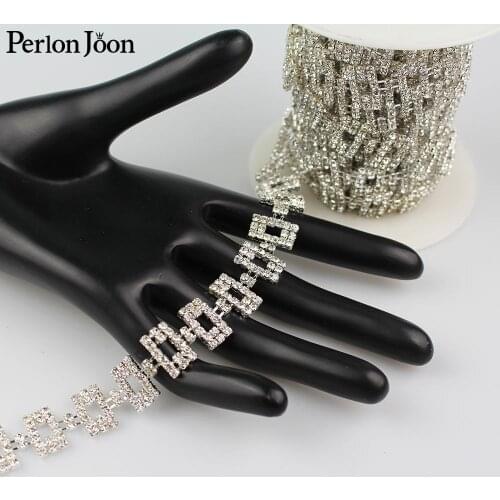 1yard Square rhinestones trim Ribbon Blinking crystal metal chain for dress, bag, shoes accessories ML026