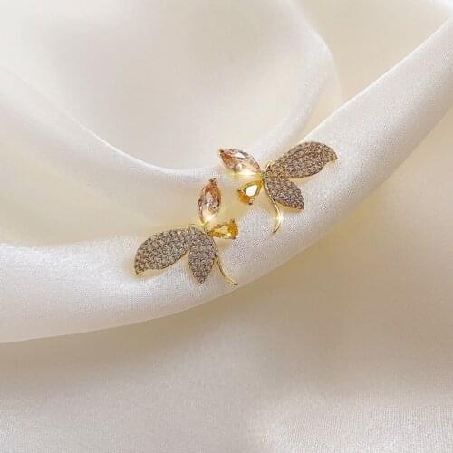 2020 Shiny Crystal Butterfly Stud Earrings Gold Color Needle Sparkling Bow Knot Ear Jewelry Zircon Women Party Luxury Jewelry