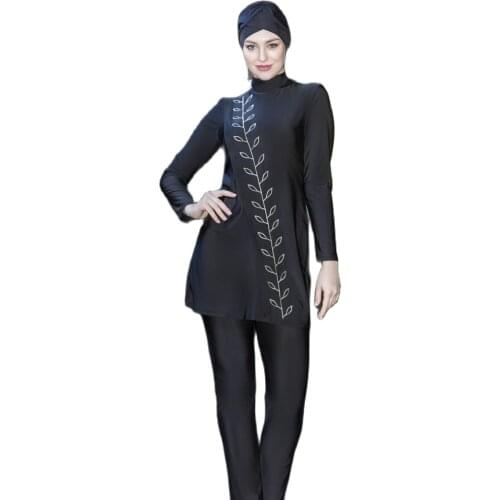2021 Muslim Swimwear Women Modest Patchwork Hijab Long Sleeves Sport Swimsuit 3pcs Islamic Burkini Wear Bathing Suit