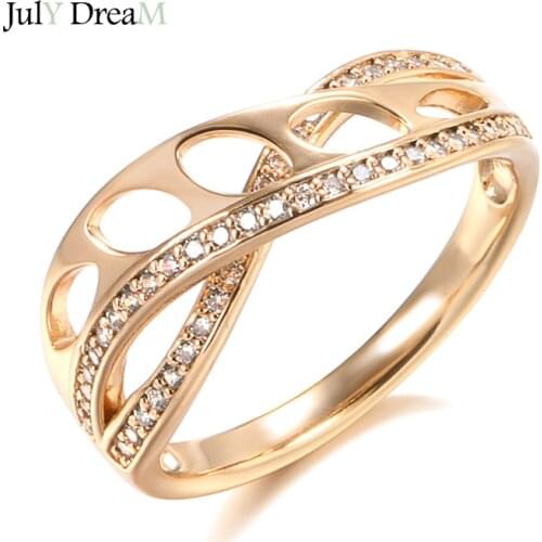 585 Rose Gold Zircon Ring Heart & Arrow Stone Cut Ambilight Oval Hollow Staggered Double Row CZ Fashion Party Jewelry Fine Rings