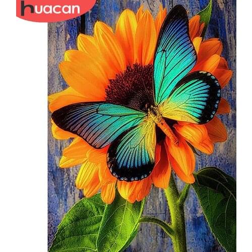 HUACAN Diamond Painting Full Drill Sunflower Butterfly Square/round Mosaic Embroidery Flower Animal Wall Decor Diamond Art