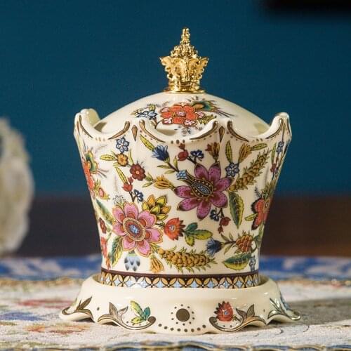 American enamel ceramics inlaid metal toothpick cartridge household European creative gold toothpick box jar toothpick bucke