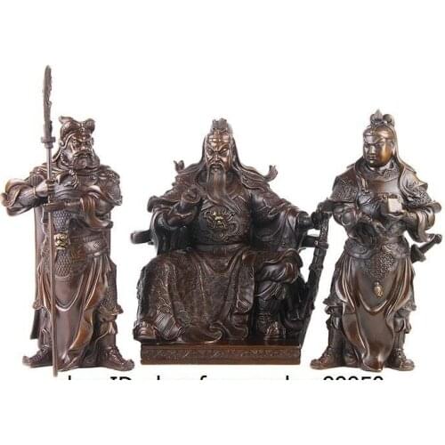 Free shipping China Folk Bronze Copper Warrior God Guan Guan Gong Yu Ping Zhou Cang Statue Set