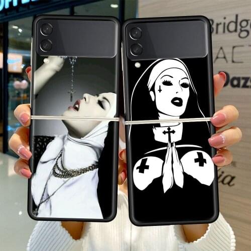 Back Case for Samsung Galaxy Z Flip 3 5G Fold Shell For Galaxy ZFlip3 Foldable Cover Phone Coque Bag Sister Style Nun Sexy Girl