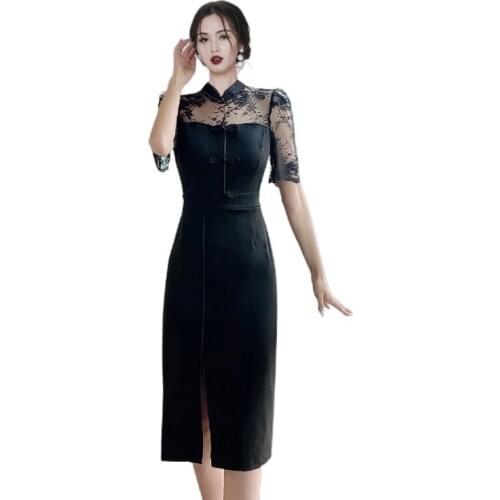 Black lace office tight Dress one piece korean ladies Summer short Sleeve maxi cabaret party Dress for women