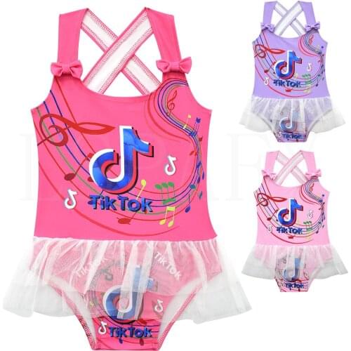 Kids Baby Girls Swimsuits 2021 Summer Ruffle Bikini Children Swimwear TIK TOK Printed Backless Girls Beachwear
