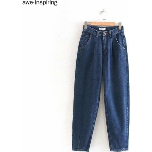 Jeans Women 2021 Loose Casual Harem Pants Boyfriends Mom Jeans Streetwear Denim Pants Pleated Trousers Slouchy Demin Blue 614715