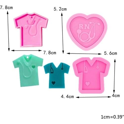 3Pcs Crystal Epoxy Resin Mold Nurse Shirt Love Heart Stethoscope Keychain Mould 1XCA