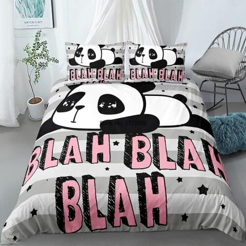 Cartoon Print Panda Monogram Bedding Set Children Bedroom Decor 2/3 Quilt Cover Pillow Cover 3D Bedding Home Textile