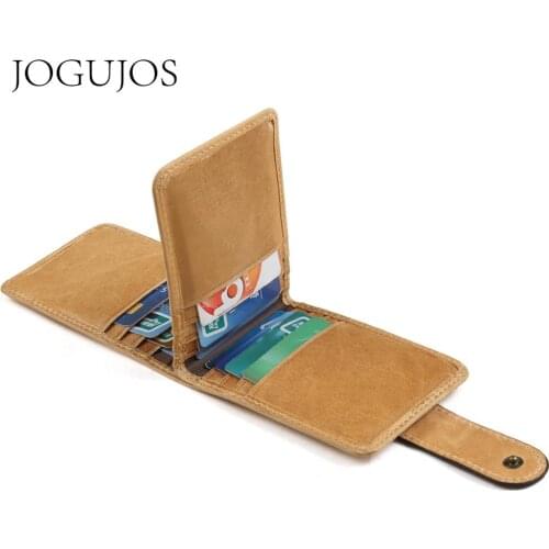 JOGUJOS Genuine Leather Mens Wallet Crazy Horse Leather Credit Card Holder Wallet Men Coin Purse Business Card Id Holders Man
