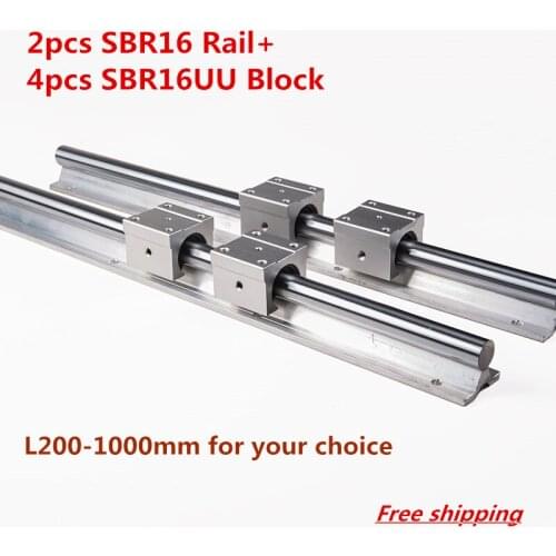 2pcs Linear Guides SBR16 16mm Rail Length 200mm- 1000mm Linear Guide Set with 4pcs SBR16UU Blocks CNC Router Parts Free Shipping