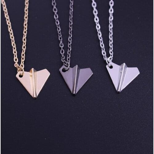 Fashion New One-dimensional One-way Necklace Men And Women Paper Plane Plane Pendant Gold Black Simple Jewelry Wholesale 2021