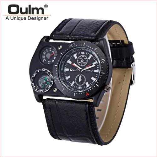 Mens Watches Top Brand OULM Fashion Leather Strap Russian Army Large Dial Japan movt Quartz Watch Montre Homme de Marque Sport