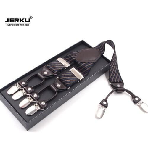 2019 JIERKU Suspenders Mans Braces 6Clips Suspensorio Fashion Elasticity Trousers Strap Father/Husbands Gift 3.5*120cm JK6C03