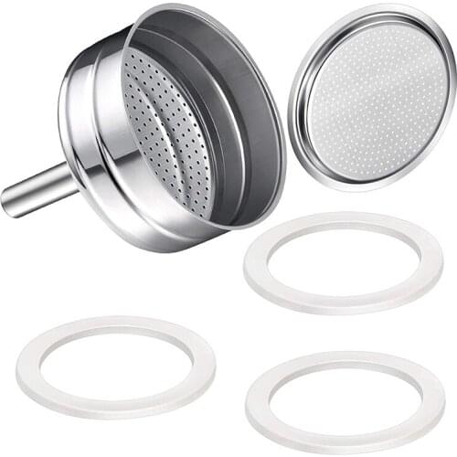 Moka Coffee Machine Replacement Funnel Kits Compatible , 3 Packs Replacement Gasket Seals +Filter + Powder Bowl