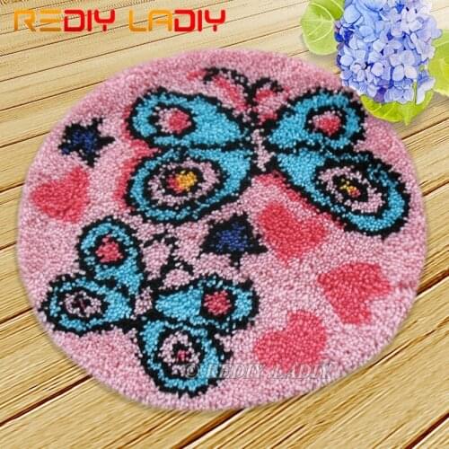 Latch Hook Kits Make Your Own Rug Blue Butterflies Tapestry Crochet Cushion Mat DIY Carpet Rug Pre-Printed Canvas Hobby & Crafts