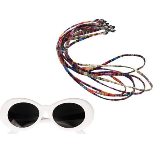 Novelty Chic Clout Goggles Sunglasses Cool Kurt Cobain Glasses w/ 5Pcs Colorful Cotton Blend Cord Eyewear Lanyard String Holder