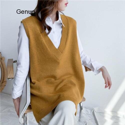 2021 Autumn New V-Neck Solid Color Seelveless Knit Sweater Streetwear Fashion Loose Wild Outgoing Vest Female