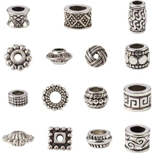 Pandahall 300pcs/box Mixed Shapes Antique Silver Color Tibetan Alloy Beads Large Hole Beads for Bracelet Necklace Jewelry Making