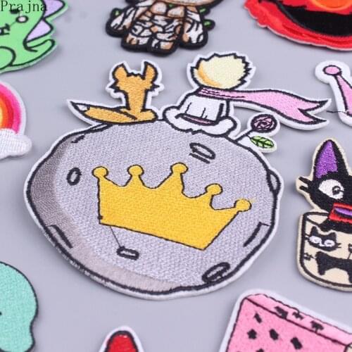 Prajna Little Prince Patch Iron On Embroidered Patches For Clothes Cartoon Cute Dinosaur Patch DIY Stripes Kids Jacket Stickers