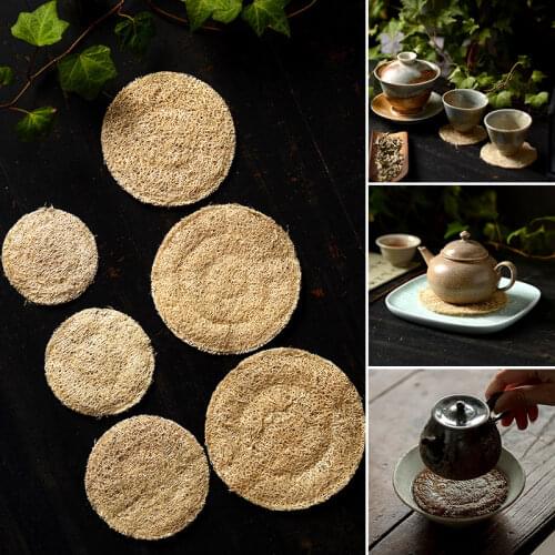 Cup Mat Organic Loofah Sponge Cup Teapot Mat Durable Natural Kitchen Coaster Retro Eco-Friendly Teaware Accessory Kitchen Tool