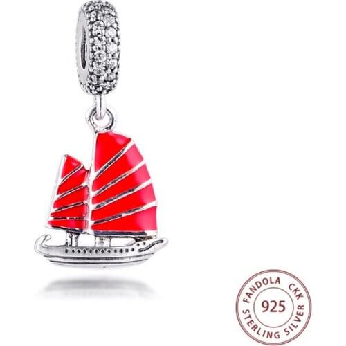Chinese Junk Ship Dangle Charms Fits Original Bracelet Genuine 925 Sterling Silver Beads DIY Jewelry Making kralen