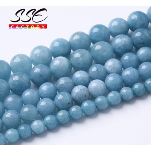 Natural Blue Aquamarines Angelite Beads Chalcedony Stone Round Beads For Jewelry Making Diy Charms Bracelets 15" 4 6 8 10 12mm