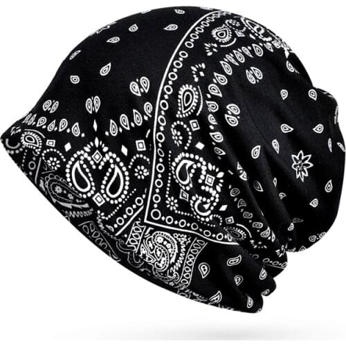 Fashion Beanies Cap Scarf Printed Sunshade Breathable Elastic Cotton Hat Neck Warmer Travel Autumn Winter Sports hat