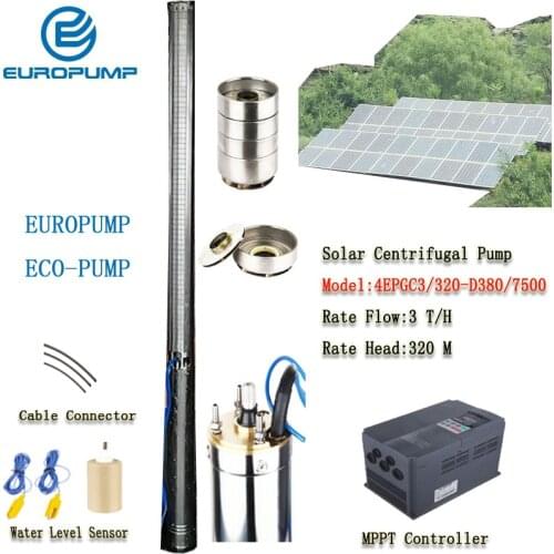 EUROPUMP Solar Pump 10HP 4Inch outlet 1.25" Lift 320M Flow 3000LPH DC 380V Pump with MPPT controller MODEL(4EPGC3/320-D380/7500)
