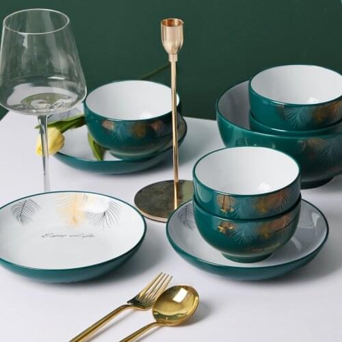 Modern Luxury Dinner Plates Porcelain Green Breakfast Dinner Plates Nordic Creative Pratos De Jantar Kitchen Tableware EI50TZ