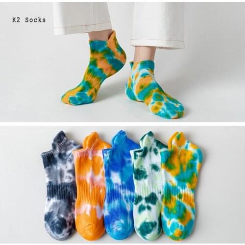 All-match Tie-dye Men and Women Socks Cotton Colorful Vortex Plaque Fashion Funny Girls HipHop Non-slip Skateboard Short Socks