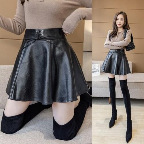 High Quality Short A-line Skirt Plus Size Pu Faux Leather Spring XL 5XL Big for Women Sexy Girl High Waist Black Tutu Mini Skirt