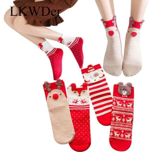LKWDer High Quality Womens Socks Christmas Cute Santa Claus Deer Winter Meias Hosiery Cotton Warm Socks For Girl Christmas Gift