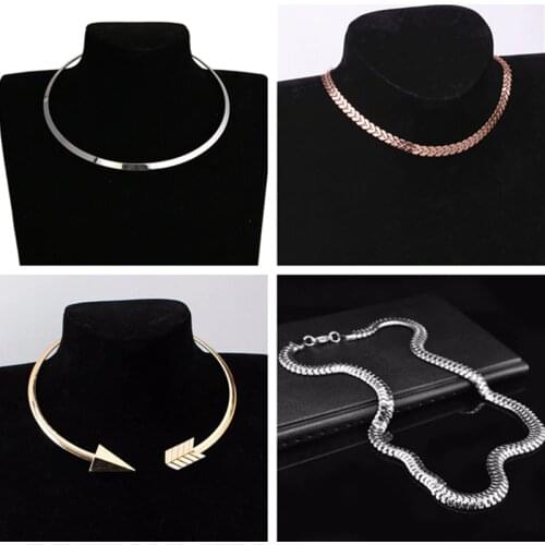 European and American Circle Bright Metal Collar Punk Women Choker Necklace Fashion Short Blade Chain Necklace Torques Jewelry