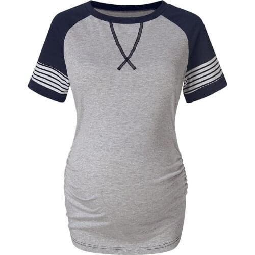 Women Mom Blouse Maternity Short Sleeve Striped Print Nursing T-shirt Top For Breastfeeding Pregnant Casual Blouse Shirt