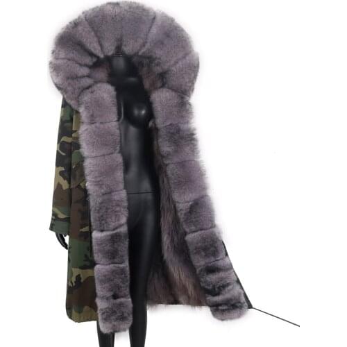 2021 Waterproof Parka Winter Jacket Women Natural Gray Raccoon Fur Hood Real Fox Fur Liner Coat Detachable Streetwear