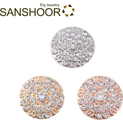 SANSHOOR 28mm Round Crystal Keeper Slide Charms Fit On 10mm Width Wristband Wrap Leather Bracelet For Women Christmas Gift 3Pcs